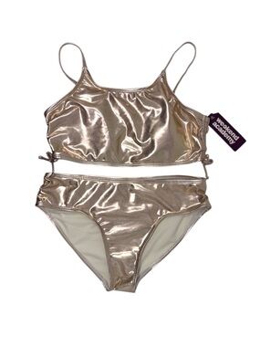 Miami Metallic Gold tween bikini set Cinched Sides UPF 50+ girls size XL  14-16